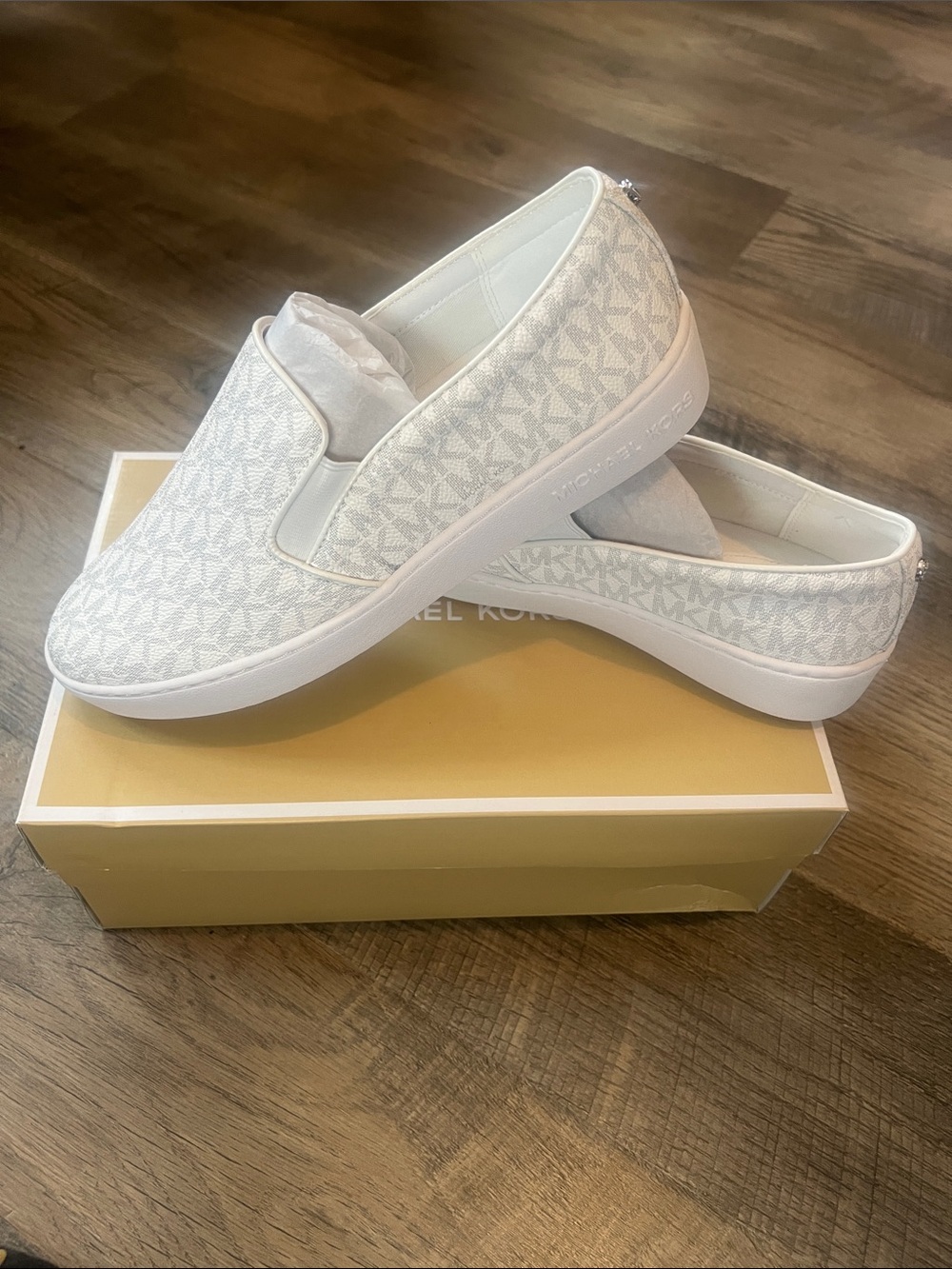 Michael Kors White/Cream Logo Slip-On Sneakers